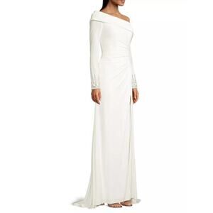 Mac Duggal Asymmetrical One Shoulder White Beaded Gown Size 2